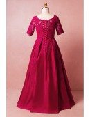 Custom Burgundy Formal Wedding Party Dress Vneck Lace with Short Sleeves Plus Size High Quality