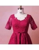 Custom Burgundy Formal Wedding Party Dress Vneck Lace with Short Sleeves Plus Size High Quality