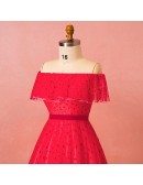 Custom Red Aline Polka Dot Off Shoulder Party Dress High Quality