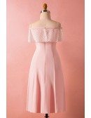 Custom Pink Satin Mid Length Off Shoulder Party Dress High Quality