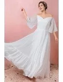 Custom Simple Polka Dot Wedding Reception Dress Plus Size with Puffy Sleeves High Quality