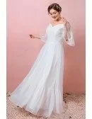 Custom Simple Polka Dot Wedding Reception Dress Plus Size with Puffy Sleeves High Quality