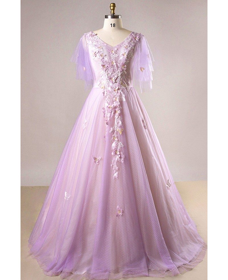 Custom Light Purple Petal Flowers Plus Size Prom Dress