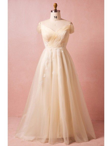 Custom Champagne Yellow Pleated Tulle Wedding Party Dress with Laceup Plus Size High Quality