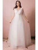 Custom Ivory Empire Beach Tulle Wedding Dress with Puffy Sleeves Plus Size High Quality