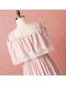 Custom Special Lace Trim Pink Aline Long Party Dress High Quality