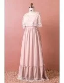 Custom Special Lace Trim Pink Aline Long Party Dress High Quality