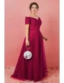 Custom Burgundy Lace Off Shoulder Sleeves Formal Dress Laceup Plus Size High Quality