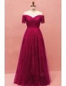Custom Burgundy Lace Off Shoulder Sleeves Formal Dress Laceup Plus Size High Quality
