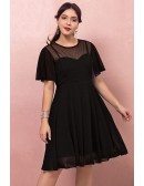 Custom Retro Little Black Aline Semi Formal Dress with Puffy Sleeves Plus Size High Quality