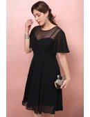 Custom Retro Little Black Aline Semi Formal Dress with Puffy Sleeves Plus Size High Quality