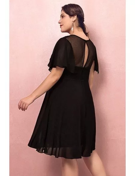 Custom Retro Little Black Aline Semi Formal Dress with Puffy Sleeves Plus Size High Quality