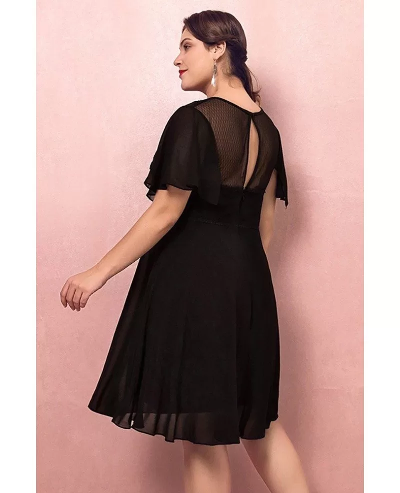 Custom Retro Little Black Aline Semi Formal Dress with Puffy Sleeves Plus Size High Quality 