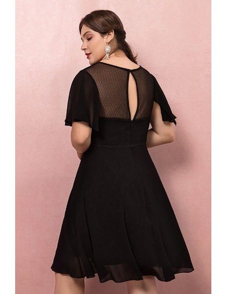 Custom Retro Little Black Aline Semi Formal Dress with Puffy Sleeves Plus Size High Quality