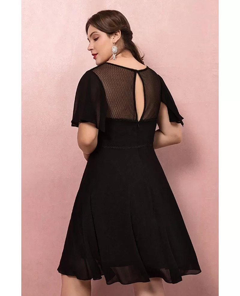 Custom Retro Little Black Aline Semi Formal Dress with Puffy Sleeves Plus Size High Quality 