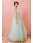 Custom Light Green Tulle Prom Dress with Embroidered Flowers Plus Size High Quality