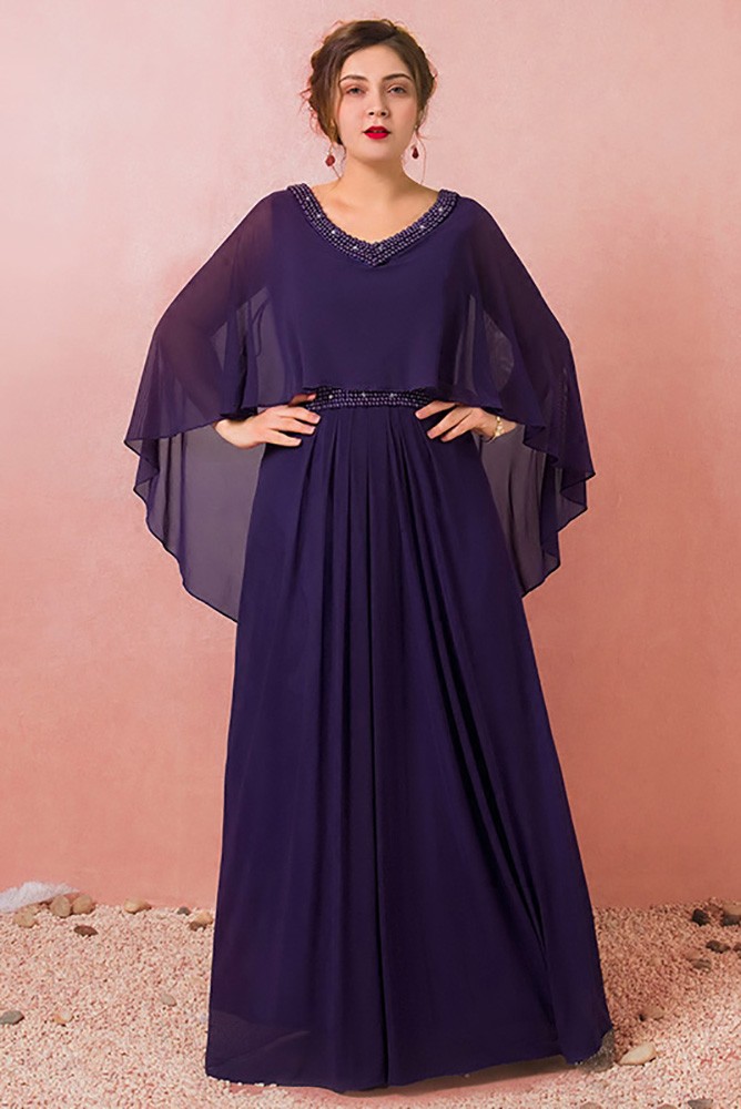 Custom Elegant Purple Formal Long Chiffon Evening Dress Beaded Neck ...
