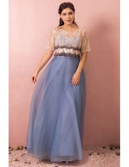 Custom Modest Blue Tulle Party Dress with Removable Lace Jacket High ...