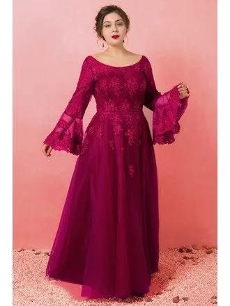 Custom Round Neck Long Flare Sleeves Formal Party Dress Plus Size High Quality
