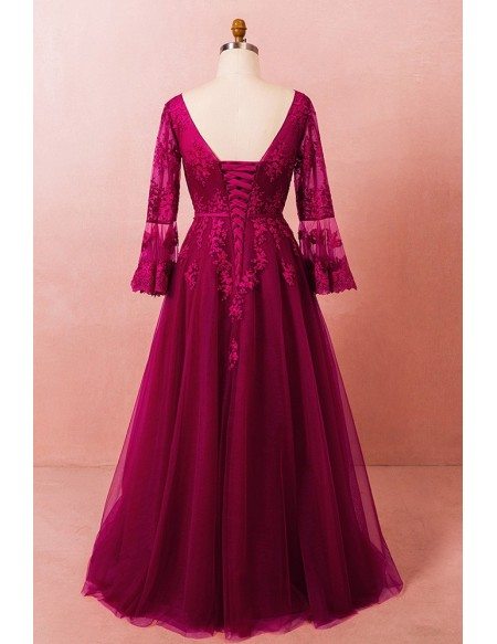 Custom Round Neck Long Flare Sleeves Formal Party Dress Plus Size High ...