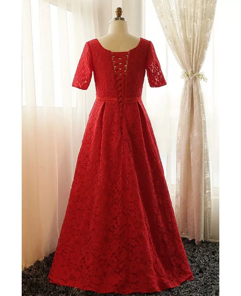 Custom Gorgeous Long Red Full Lace Wedding Party Dress with Short ...
