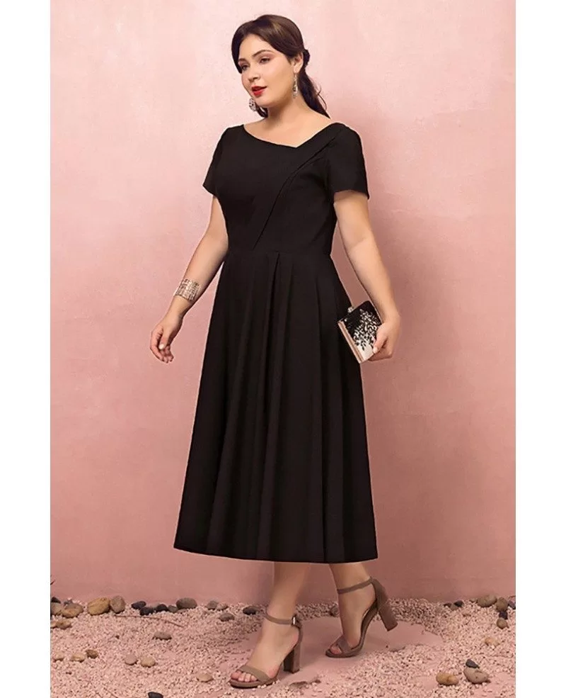 Custom Simple Retro Black Tea Length Semi Formal Dress with Short ...