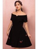 Custom Simple Black Aline Little Black Dress Short Sleeve with Butterflies High Quality