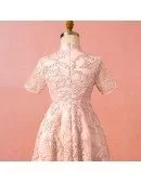 Custom Modest Lace Tea Length Wedding Party Dress with Short Sleeves High Quality