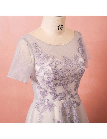 Custom Illusion Short Sleeved Wedding Party Dress with Sequined Lace Plus Size High Quality