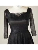 Custom Black Lace Tea Length Special Occasion Dress Square Neck with 3/4 Sleeves High Quality