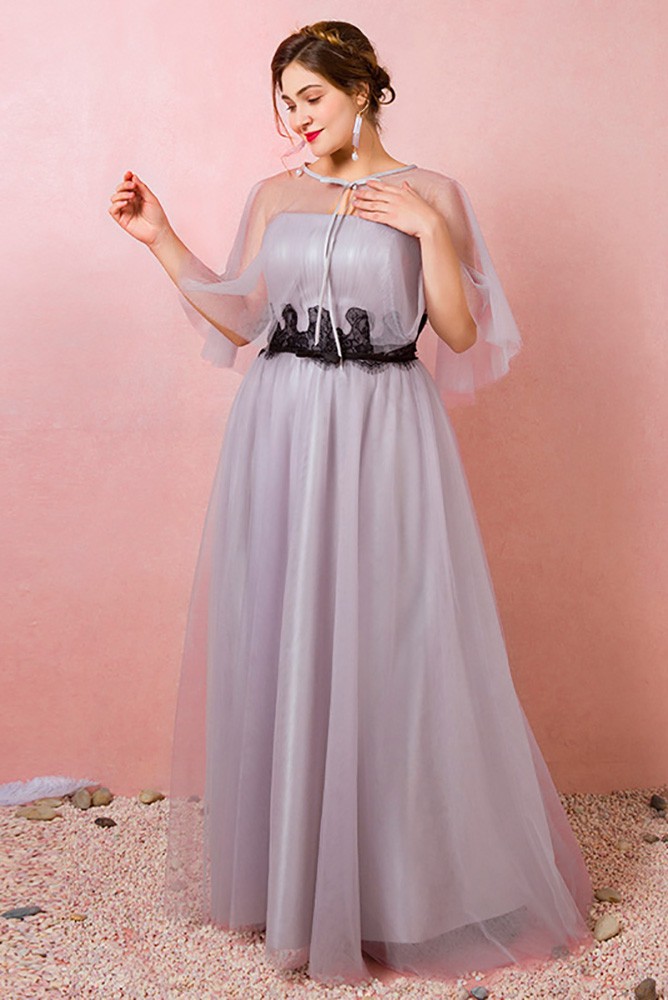 Custom Elegant Light Purple Long Tulle Wedding Party Dress with Cape ...