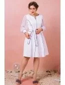 Custom Blue Line Pattern Short Formal Dress with Long Sleeves Plus Size High Quality