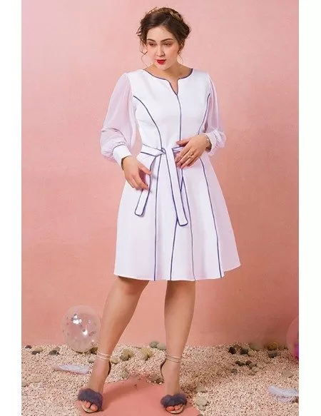 Custom Blue Line Pattern Short Formal Dress with Long Sleeves Plus Size High Quality