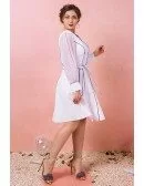 Custom Blue Line Pattern Short Formal Dress with Long Sleeves Plus Size High Quality