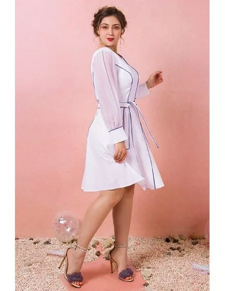 Custom Blue Line Pattern Short Formal Dress with Long Sleeves Plus Size High Quality