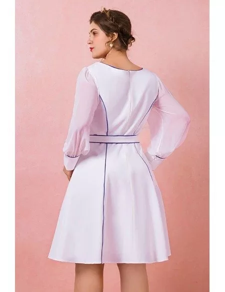 Custom Blue Line Pattern Short Formal Dress with Long Sleeves Plus Size High Quality