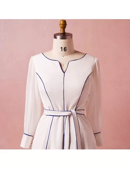 Custom Blue Line Pattern Short Formal Dress with Long Sleeves Plus Size High Quality