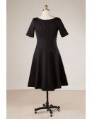 Custom Simple Chic Black Tea Length Semi Formal Dress with Sleeves High Quality