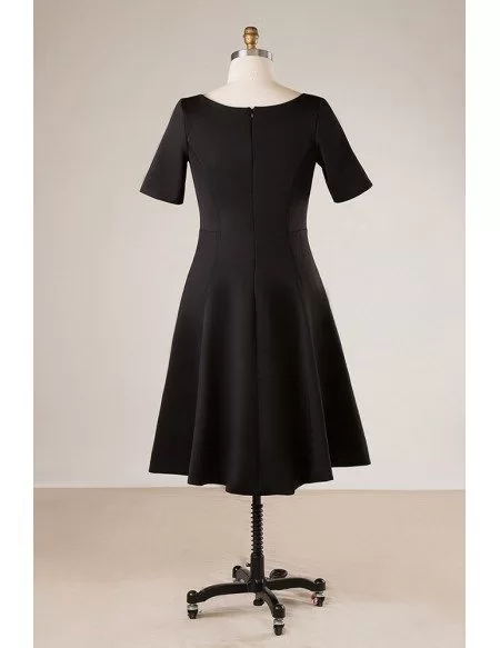 Custom Simple Chic Black Tea Length Semi Formal Dress with Sleeves High Quality
