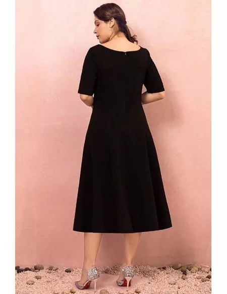 Custom Simple Chic Black Tea Length Semi Formal Dress with Sleeves High Quality