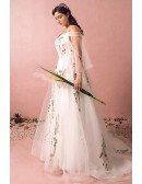 Custom Long Tulle Flowers Embroidery Formal Party Dress with Puffy Sleeves High Quality