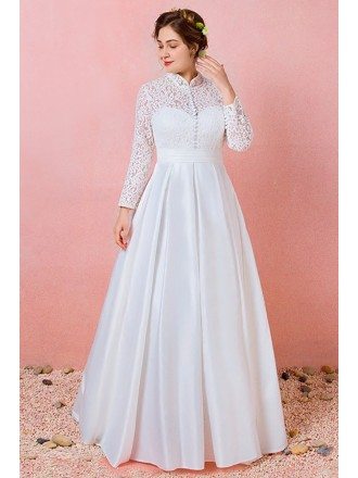 Custom Modest Lace Long Sleeves Wedding Dress with Collar Plus Size High Quality