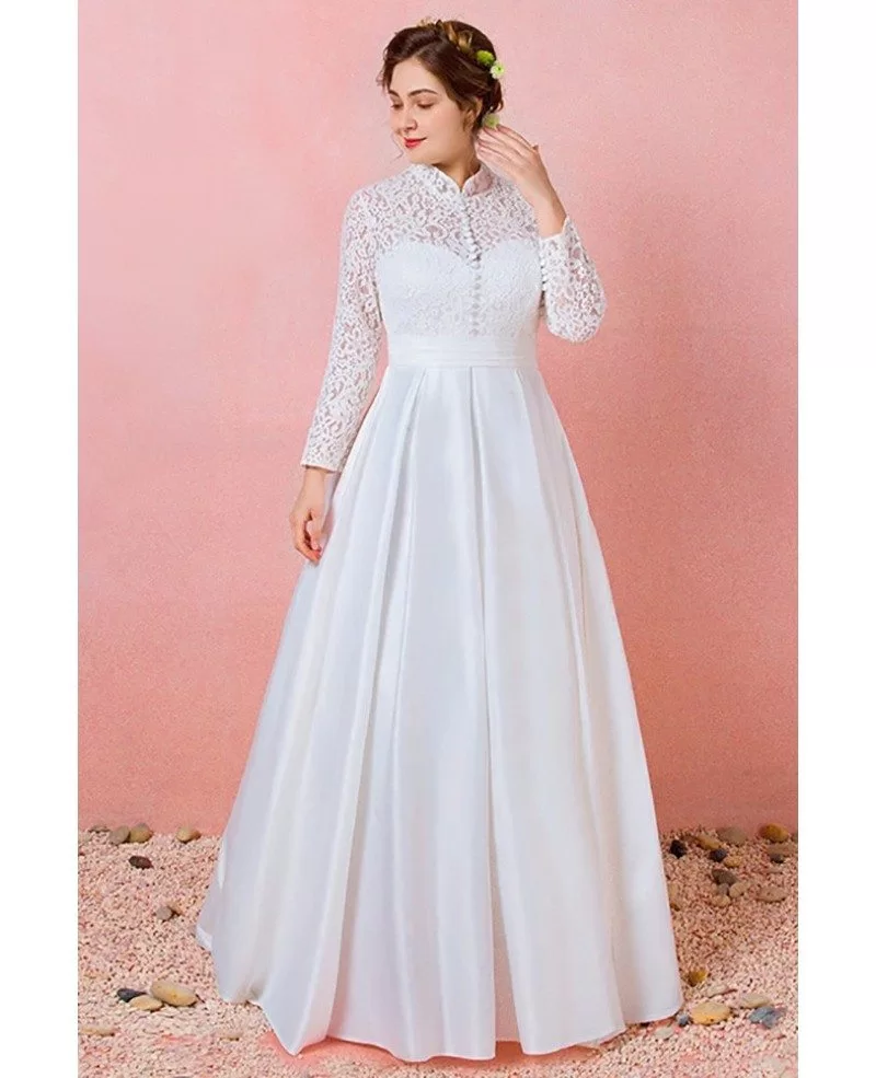 Custom Modest Lace Long Sleeves Wedding Dress with Collar