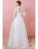 Custom Modest Lace Long Sleeves Wedding Dress with Collar Plus Size High Quality