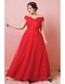 Custom Red Lace Off Shoulder Cap Sleeved Wedding Party Dress Plus Size High Quality