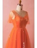 Custom Orange with White Lace Tulle Modest Prom Dress with Sleeves High Quality