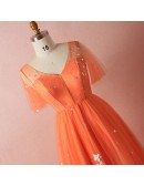 Custom Orange with White Lace Tulle Modest Prom Dress with Sleeves High Quality