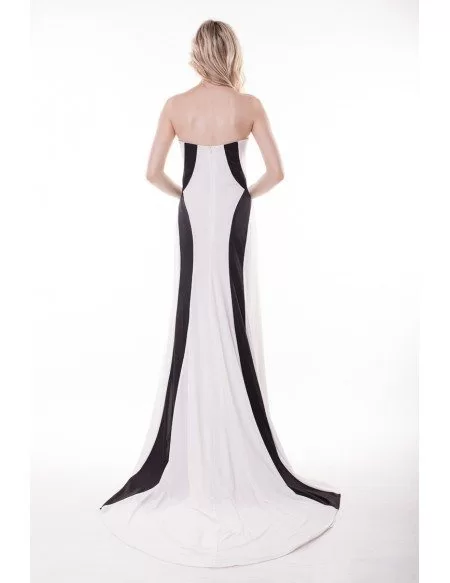 Stylish Mermaid Black and White Strapless Sweep Train Evening Dress