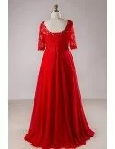 Custom Flowy Long Red Chiffon Vneck Sequined Formal Dress with Half Sleeves Plus Size High Quality