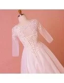 Custom Modest Sequined Lace Wedding Party Dress Floor Length with Illusion Sleeves High Quality